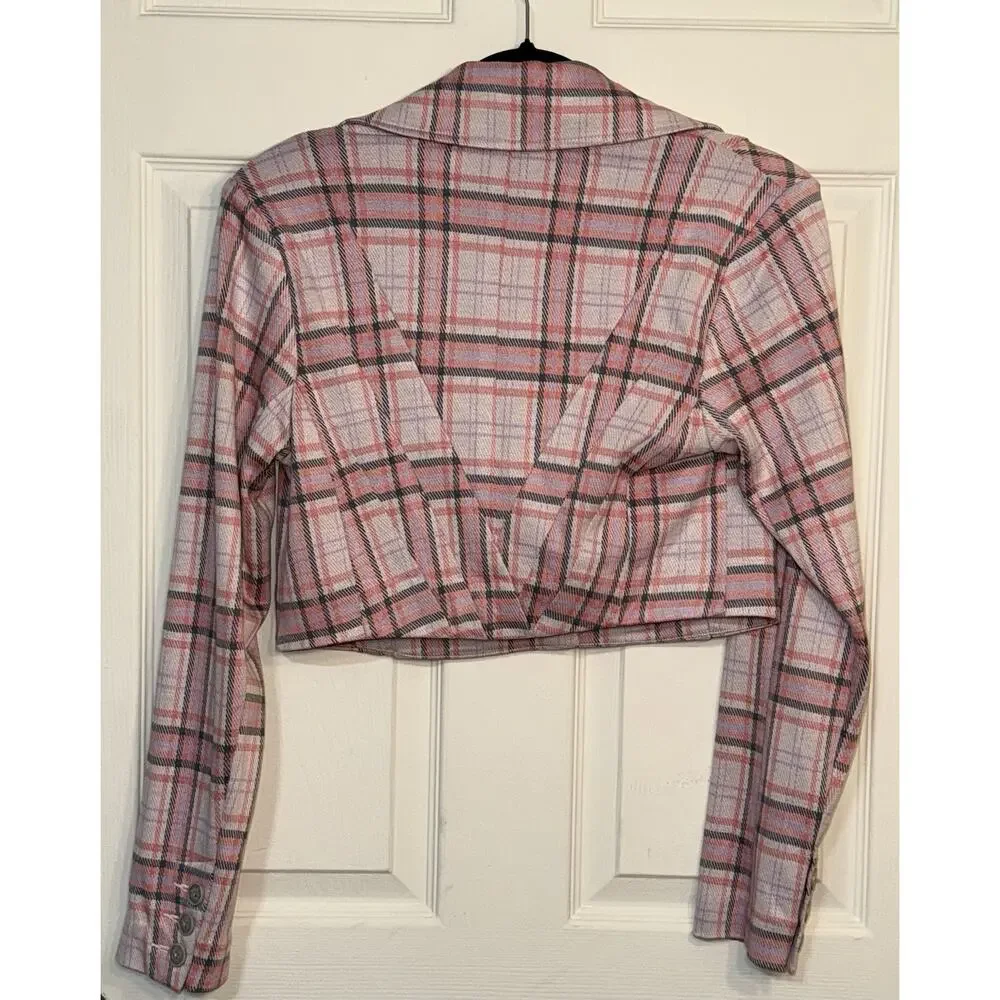 Cabi Playdate Plaid Pink Cropped Blazer Jacket Size Small #6257 Soft Stretch - Picture 8 of 8